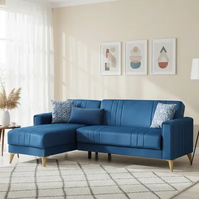 Immagine prodotto di Aronix - Divano Letto con Penisola, 225x151 cm blu, Contenitore