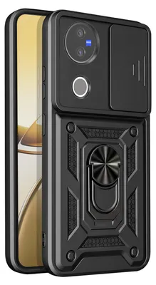 Zdjęcie produktu dla Etui Avizar do telefonu Vivo V50 5G, czarne, z uchwytem i wysuwaną osłoną na aparat