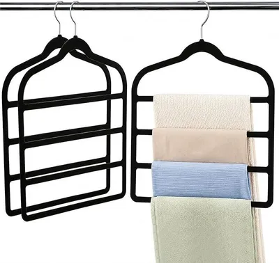 Produktbild von PolkaHome® 3er Set Hosenbügel, Platzsparende Mehrfach-Kleiderbügel aus Samt, Antirutsch, mit 360° drehbarem Haken für Hosen, Jeans,