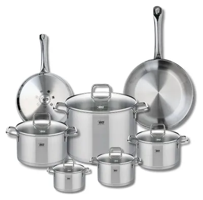 Image de Ensemble de 2 Poêles de cuisson 24 et 28 cm et 5 faitouts 12, 14, 16, 20 et 26 cm Elo Profi Citrin