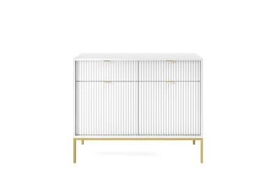 Zdjęcie produktu dla Komoda: 2 szuflady, 2 drzwiczki, biały, złoty, 104 x 83 x 39 cm, złote uchwyty