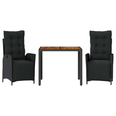 Obrázek produktu pro vidaXL 3dílný zahradní jídelní set s polštáři Black Poly Rattan