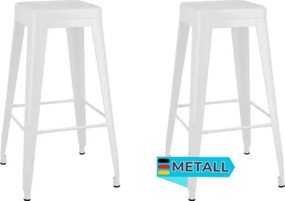 Produktbild von Barhocker METO Stapelbar 2er Set Weiß Metall | Barstühle Küchenhocker Thekenhocker für Küche Hausbar