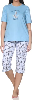 Produktbild von Normann Damen Capri-Pyjama kurzarm Shorty – Maritimer Look – auch in Übergrößen ; hellblau , 56