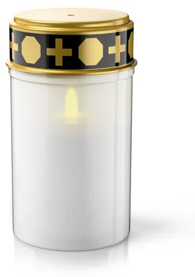 Image de Bougie LED pour cimetière, alimentée par batterie, avec effet de flamme vacillante et lumière blanc chaud (3000 K), durée de fonctionnement d'environ 4 mois par jeu de piles, résistante aux intempéries, bougie funéraire, 1 pièce, blanche