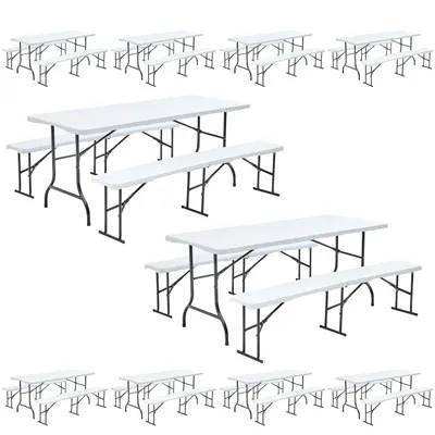Image de Lot de 10 tables et bancs pliants 180 cm - Oviala REKKEM