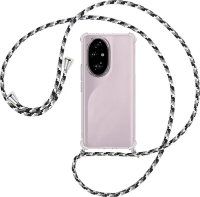 Produktbild von Handykette Backcover-Schutzhülle mit Band (Metall silberfarben) für Honor 200 Pro - schwarz/grau/weiß