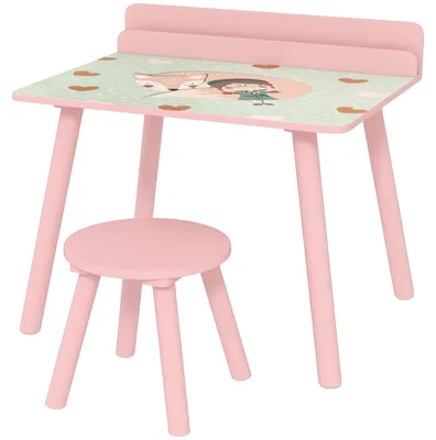 Produktbild von Kindertisch- und Stuhlset, Kindertisch mit Stuhl und Buchhalter, B?renmotiv, fš¹r Kinder von 3-8 Jahren, rosa