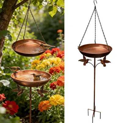 Image de Bain d'oiseaux - Abreuvoir pour oiseaux - Sur pied et suspendu - Diamètre 24 cm - Métal