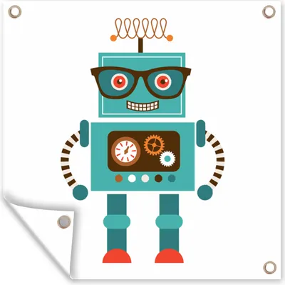 Produktbild von MuchoWow® 50x50 cm Outdoor-Poster Gartendeko Sichtschutz Garten Poster für den Garten  Roboter - Schutzbrille - Zahnräder - Gesicht - Jungen - Kinder