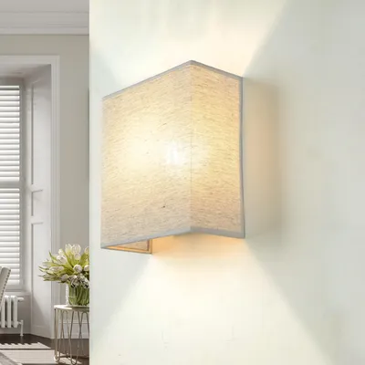 Produktbild von ALICE Wandlampe Stoff Lampenschirm Grau blendarm E27 Up Down Leuchte Loft Design Schlafzimmer Wohnzimmer