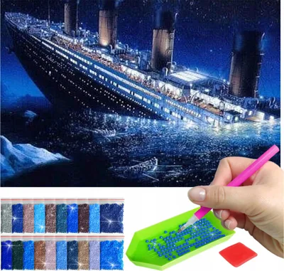 Zdjęcie produktu dla Haft diamentowy ARTULIO - Tonący Titanic w gwieździstą noc - 60 x 40 cm - Diamond painting, Kompletny zestaw: mozaika + akcesoria