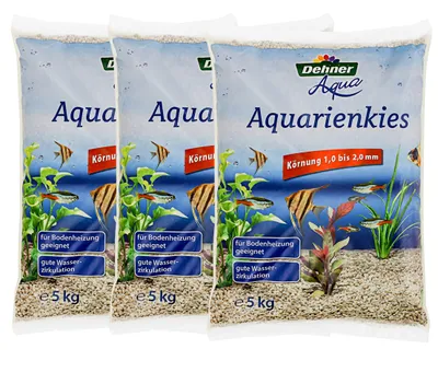 Immagine prodotto di Ghiaia per acquari Dehner Aqua, granulometria 1 - 2 mm, 3 x 5 kg (15 kg), bianca