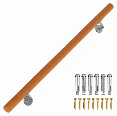 Obrázek produktu pro Dřevěné madlo, zábradlí do schodiště, délka 80 cm, včetně držáků pro montáž na zeď a koncovek, nástěnné zábradlí