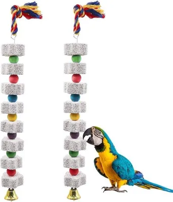 Produktbild von Grosses Kauzspielset für Vögel mit Calciumstein - Vogelkäfigzubehör für Falkenparketten, Parketten, Ratten, Hamstern - 2 Stück