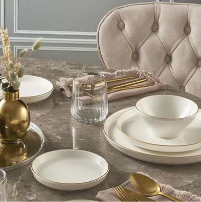 Produktbild von Hermia Concept, GBSBLB16YS30GD, Essservices, Tafelservice (16-teilig), Creme, Porzellan, 27 x 27 cm