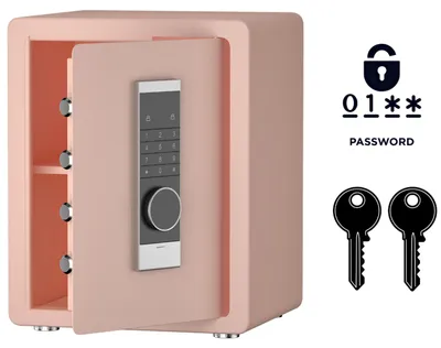 Immagine prodotto di Cassaforte domestica blindata con serratura elettronica e chiave, 45x38x32 cm, color rosa