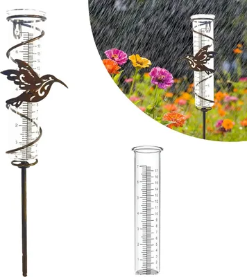 Produktbild von Regenmesser für den Garten - Niederschlagsmesser aus Glas und Metall mit klarer Skala für Freude im Garten