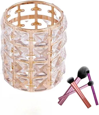 Produktbild von PolkaHome® Make-up Organizer aus Kristall, runder Kosmetik-Organizer für Pinsel, Stifte und Schreibtisch, französisches Gold