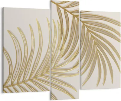 Produktbild von Bild auf Leinwand - Leinwandbild - 3 Teile - Golden Blätter Palmen - 95x80cm - Wand Bild - Wanddeko - Wandbilder - Leinwanddruck - Bilder - Wanddekoration - Leinwand bilder - Wandbild - CB95x80-4738