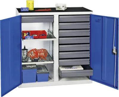 Produktbild von Stumpf Werkzeug- und Materialschrank Serie 3000 lichtgrau / enzianblau 9 Schubladen 100 mm + 2 Auszugsböden - 3002974
