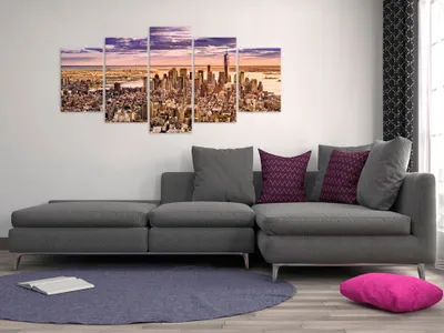 Produktbild von Akustikbild Stadt New York 200x100 cm 5-teilige Bilder Akustikschaum Hochleistungsschallabsorber Schallschutz Leinwand 5 tlg Wandbild Raumakustik Schalldämmung d-B-0069-b-o
