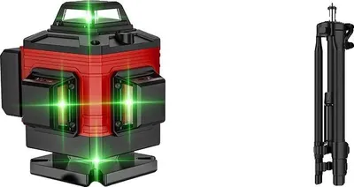 Zdjęcie produktu dla Poziomica laserowa, samopoziomująca, kompaktowa konstrukcja, 16 czerwonych linii + statyw + plastikowe pudełko