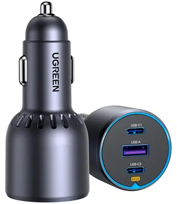 Imagen del producto de Cargador de coche UGREEN de 75W con 3 puertos de carga rápida, color gris