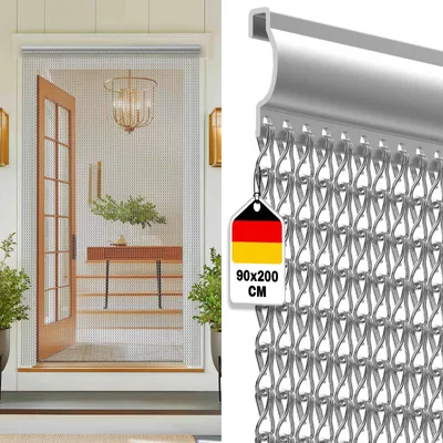Produktbild von Arvioo Aluminium Fliegenvorhang 90x200cm, Kettenvorhang aus Aluminium, Fliegengitter Türvorhang, Insektenschutz für Innen- und Außen, Silberfarben