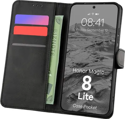 Produktbild von Handyhülle mit Klappe für Honor Magic8 Lite, Bizon Case Pocket, Schwarz