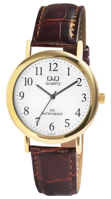 Produktbild von Q&Q Herrenuhr mit Kunstlederionsarmband in braun/goldfarben, 3 bar