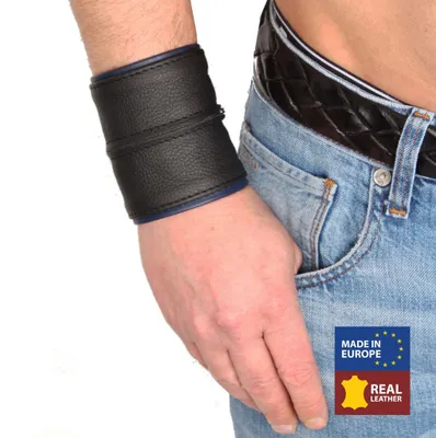 Produktbild von Lederarmband – Schwarz/Blau mit Reißverschluss-S