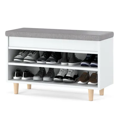 Zdjęcie produktu dla Szafka na buty z siedziskiem 80 cm - Biała / Szara - Ławka do przedpokoju Skandynawska AZ team