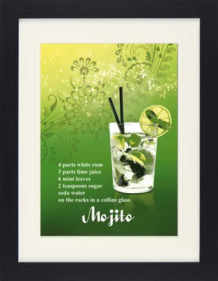 Zdjęcie produktu dla Koktajle Oprawiony obraz z eleganckim passe-partout | Sztuka ścienna | W ramce na zdjęcia - Mojito (40 x 30 cm)