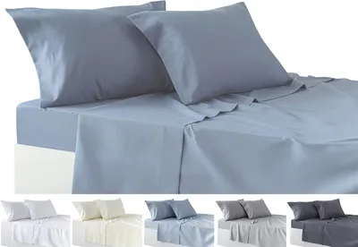 Immagine prodotto di Set di biancheria da letto, composto da 4 pezzi: lenzuolo, 2 federe, 50 x 80 cm (per letto 150-150 x 190/200 cm, colore grigio-blu)