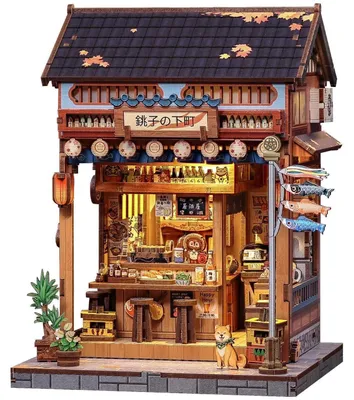 Immagine prodotto di Puzzle in legno 3D, set per la costruzione di una piccola casa in miniatura, ideale per adulti, con scaffalio a muro, decorazione, stile "Choshi no Shitamachi"