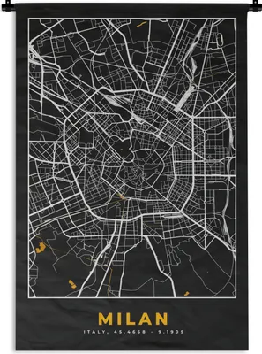 Produktbild von MuchoWow® Wandteppich Wandbehang Karte - Mailand - Gold - Stadtplan 60x90 cm Tapisserie Dekoration Wandtuch - Foto-Teppich - Abwaschbar