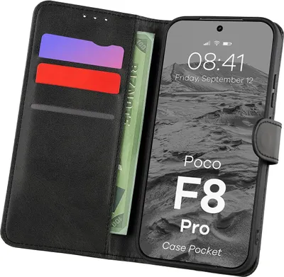 Produktbild von Handyhülle mit Klappe für Xiaomi POCO F8 Pro, Bizon Case Pocket, Schwarz