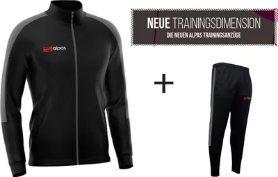Produktbild von alpas Trainingsanzug Elite Schwarz/Grau Gr. S Sportanzug Jogginganzug