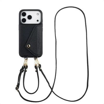 Zdjęcie produktu dla Etui na telefon Selencia Sera z kablem i kopertą na karty do Apple iPhone 17 Pro - czarne