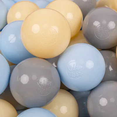 Immagine prodotto di KiddyMoon 200 palline/7cm-2,75in Palline da gioco in plastica morbida per bambini Colori certificati  EU, beige pastello/giallo pastello/grigio