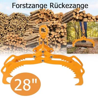 Produktbild von Profi Forstzange 3-28 Zoll, Schleppzange mit 4 Krallen, drehbare Holzzange aus Kohlenstoffstahl, Tragfähigkeit 1500kg, gezahntes Klauendesign, Holzgreifer, Hakenzange für LKWs Traktoren