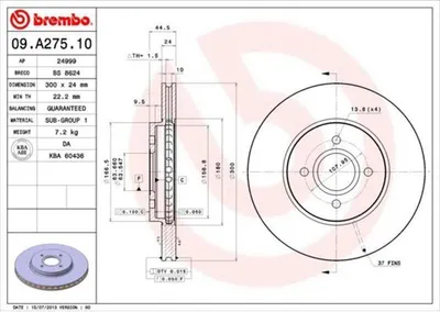 Produktbild von BREMBO Bremsscheiben (2 Stück) Vorderachse 09.A275.10