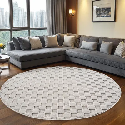 Immagine prodotto di Carpetsale24 Tappeto Soggiorno Bouclé Anelli Stile Scandi Design a Quadri Robusto Morbido per Camera da Letto, Dimensioni: 120 cm Rund