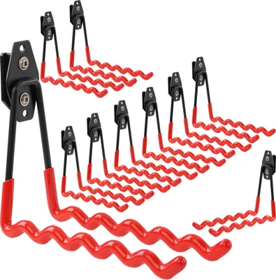 Produktbild von Set 10 Stck. Werkzeughaken von BOTLE für Qbrick Koffer-System  für Werkzeuge, Wellenform 19 cm, stabil mit PVC-Ummantelung, für Garage, Schuppen, Werkstatt, Haken für Handsäge und Gartensäge, Doppelhaken, Tragkraft bis 30 kg