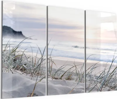 Produktbild von DEQORI Glasbild Echtglas 3x50x100 cm 'Dünengras Dämmerung' Wandbilder XXL groß