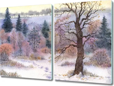 Produktbild von Coloray Hackbrett Küchenbrett Kochplattenabdeckung Schneidebrett Herdabdeckplatte 2x40x52 cm - Wald Winter Natur