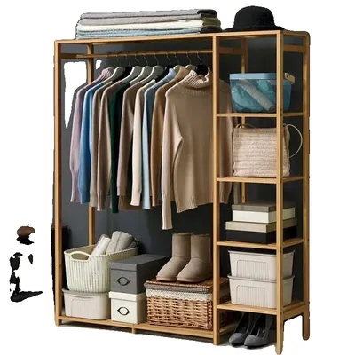 Produktbild von Kleiderständer, Bambusmaterial, 6 Regale, Gold
