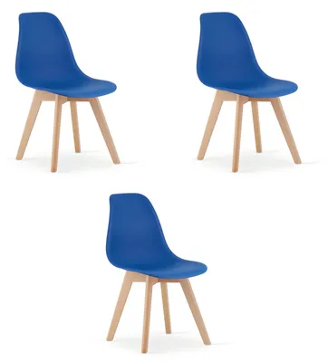Productafbeelding van Stoel - Leobert - Kito - Blauw/Natuurlijke poten - 46 x 54,5 x 80 cm - Set van 3