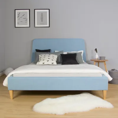 Produktbild von Homestyle4u Polsterbett 140 x 200 cm Bettgestell Mit Lattenrost Rückenlehne Blau